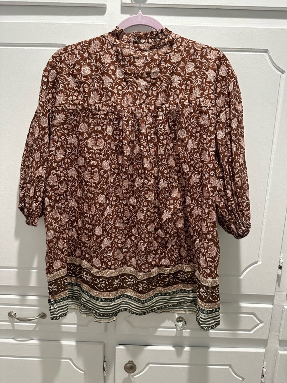 Free People Border Batik Top Floral Chestnut Brown-NWOT - Picture 5 of 5